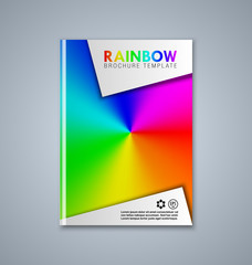 Abstract brochure or book cover template with bright rainbow colors on grey background