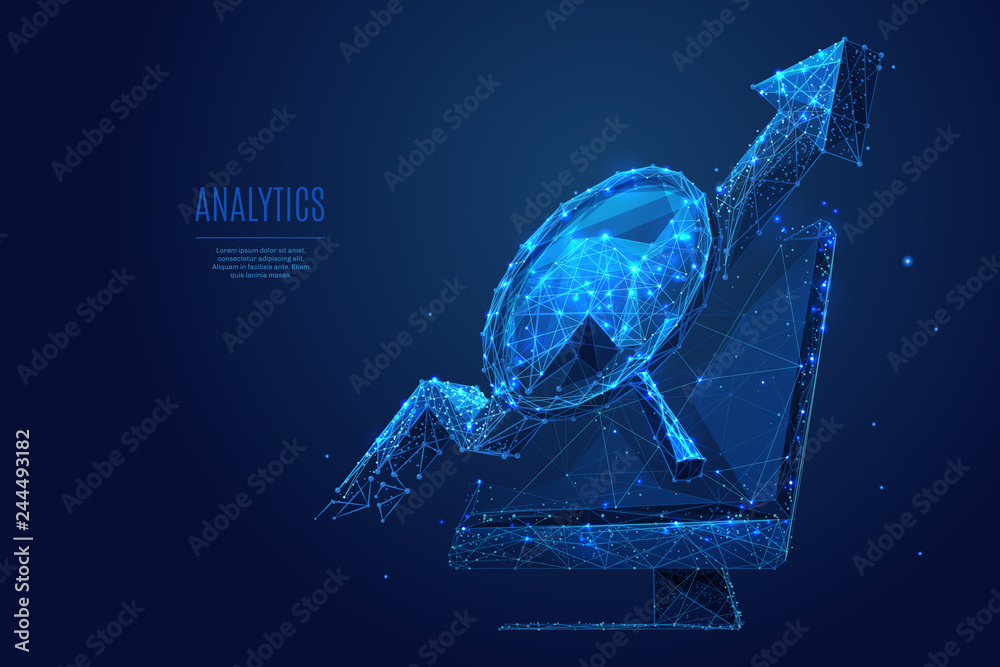 Aufkleber magnifying arrow up and monitor low poly