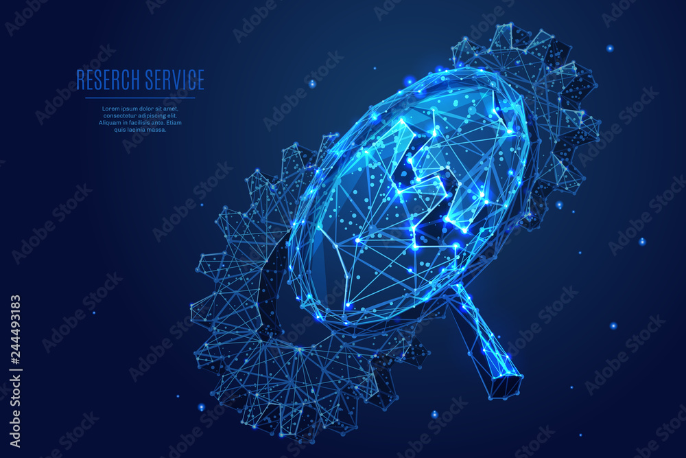 Wall mural magnifying and gears low poly blue