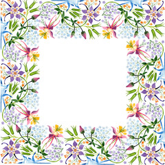 Purple ornament. Floral botanical flower. Watercolor background illustration set. Frame border ornament square.