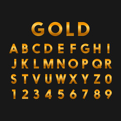Gold. Gold alphabetic fonts on a black background. Vector illustration