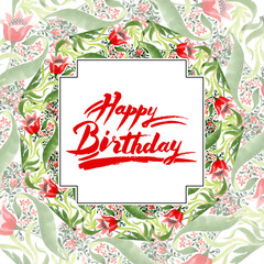 Red floral botanical flower. Watercolor background illustration set. Frame border ornament square.
