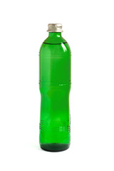 Green blank bottle of water isolated on white background. Water in glass bottle.