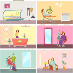 Spa Salon Tanning Procedure Reception Set Vector
