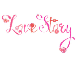 "Love Story" Sign in Pink Cursive Isolated on White Background. Valentine Day, Wedding, and Romantic Event Design.