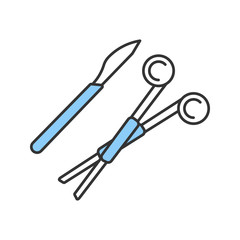 Surgical scalpel and clamp color icon