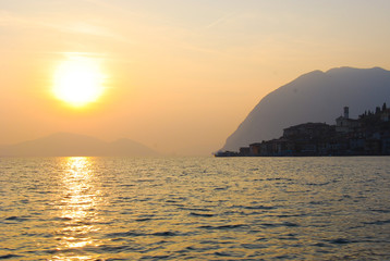 Overview of Montisola from a ferry during the sunset