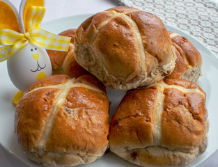 Hot Cross Buns with Easter Decoration