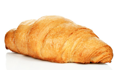 Big fresh croissant on white background