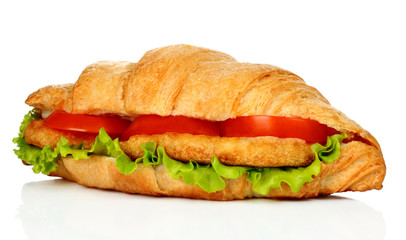 Big croissant with vegetables and chicken meat