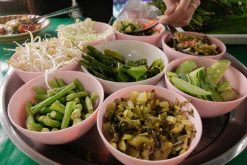 Vegetable Street Food Thai rice noodles at Ranong, Thailand