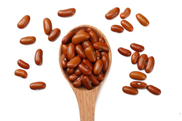 brown kidney beans isolated on white background. top view