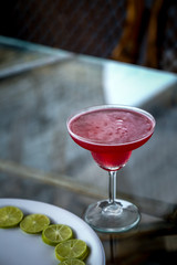 Fresh juice on white plate, waiting for serve