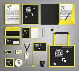 Corporate identity template design with a black and yellow color. 