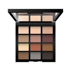 Vector realistic palette of nude eyeshadows with mirror isolated on white background