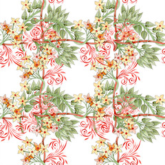Yellow ornament floral botanical flower. Watercolor background illustration set. Seamless background pattern.