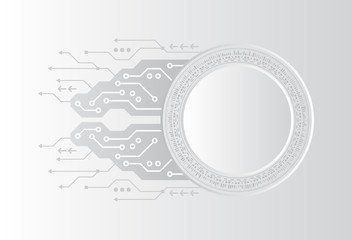 Futuristic circuit board on grey background. Abstract future digital science technology concept.