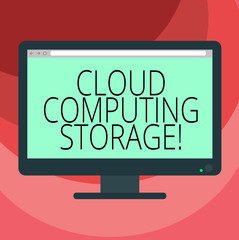 Text sign showing Cloud Computing Storage. Conceptual photo digital data is stored in logical pools or internet Blank Computer Desktop Monitor Color Screen Mounted with Progress Bar