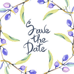 Olive watercolor background illustration set. Green leaf. Leaf plant botanical foliage. Frame border ornament square.