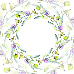 Fototapeta na wymiar Olive watercolor background illustration set. Green leaf. Leaf plant botanical foliage. Frame border ornament square.