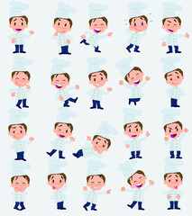 Cartoon character chef. Set with different postures, attitudes and poses, always in positive attitude, doing different activities in vector vector illustrations.