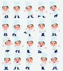 Cartoon character chef. Set with different postures, attitudes and poses, always in negative attitude, doing different activities in vector vector illustrations.