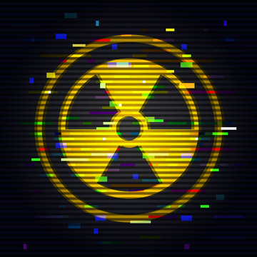 
Radiation glitch sign. Danger toxic symbol in computer style effect. Vector design 
