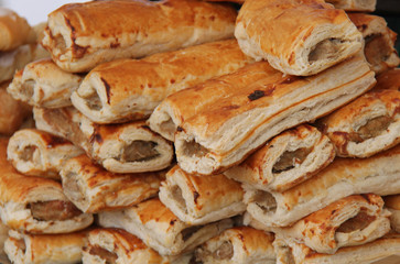 A Display of Freshly Baked Sausage Rolls.