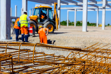 Skeleton of reinforcing steel, armature, bar at construction site