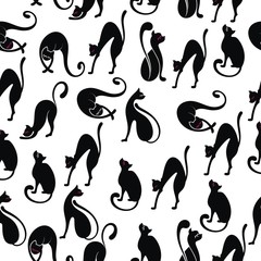 Seamless Pattern of Black Cats