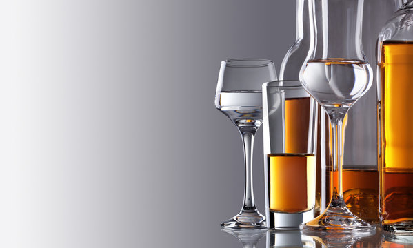 glasses and bottles of spirits