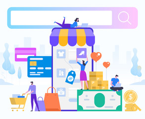 Online Shopping and Delivery of Purchases. Ecommerce Sales