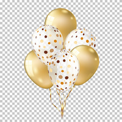 White with gold balloons isolated on transparent background © Aliona Manakova