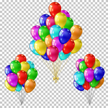 Set of colorful balloons isolated on transparent background