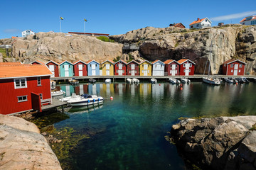 little colorful boat houses at Smögen at westcoast sweden