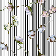 Cotton floral botanical flower. Watercolor background illustration set. Seamless background pattern.