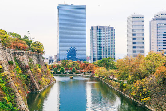 Osaka, Japan-November 20, 2018: Cityscape view around castle park,one of the most famous landmark&nbsp;in Osaka, Japan.