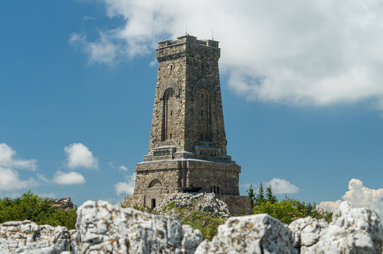 Memorial of Liberty Shipka - Gabrovo, Bulgaria. The Shipka Memorial is situated on the peak of Shipka in Stara Planina near Gabrovo. Summer view over the blue sky.