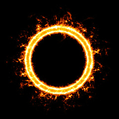 Fiery circle with sparkles and free space in center