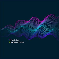 Vector dynamic elements with waves of dots and lines. Bright illustration on a dark background