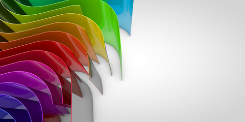 Abstract rainbow flowing curved lines background. 3D Rendering