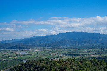 Naklejka na ściany i meble Scenic view landscape of mountains in Northern Thailand.