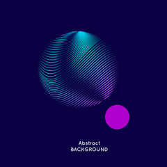Abstract vector illustration with a circle of linear waves and dots on a dark background.