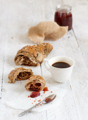 Breakfast with coffee and croissant