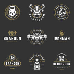 Naklejka na ściany i meble Set fitness center and sport gym logos and badges design