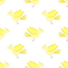 Easter seamless pattern of a cute bird on a transparent background. Vector hand-drawn illustration for spring holiday, print, wrapping paper, textile, scrapbook, clothing, children, card, baby, summer