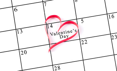 february calendar over valentines day and heart shape marked