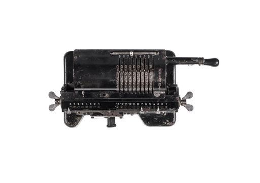 old mechanical calculator,metal digital font