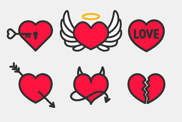 Vector set with stylized hearts. Original symbols for your design.