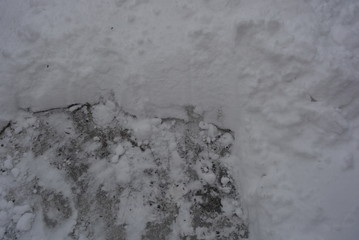 Snow-cut, bright white fluffy snow. Very cold weather, winter January